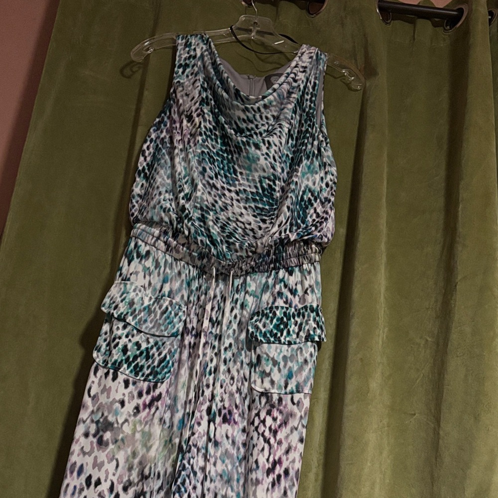 Vince Camuto Teal and Purple Patterned Maxi Dress